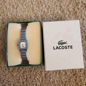 Lacoste Womens Wrist Watch Blue Silver NEW Square Logo